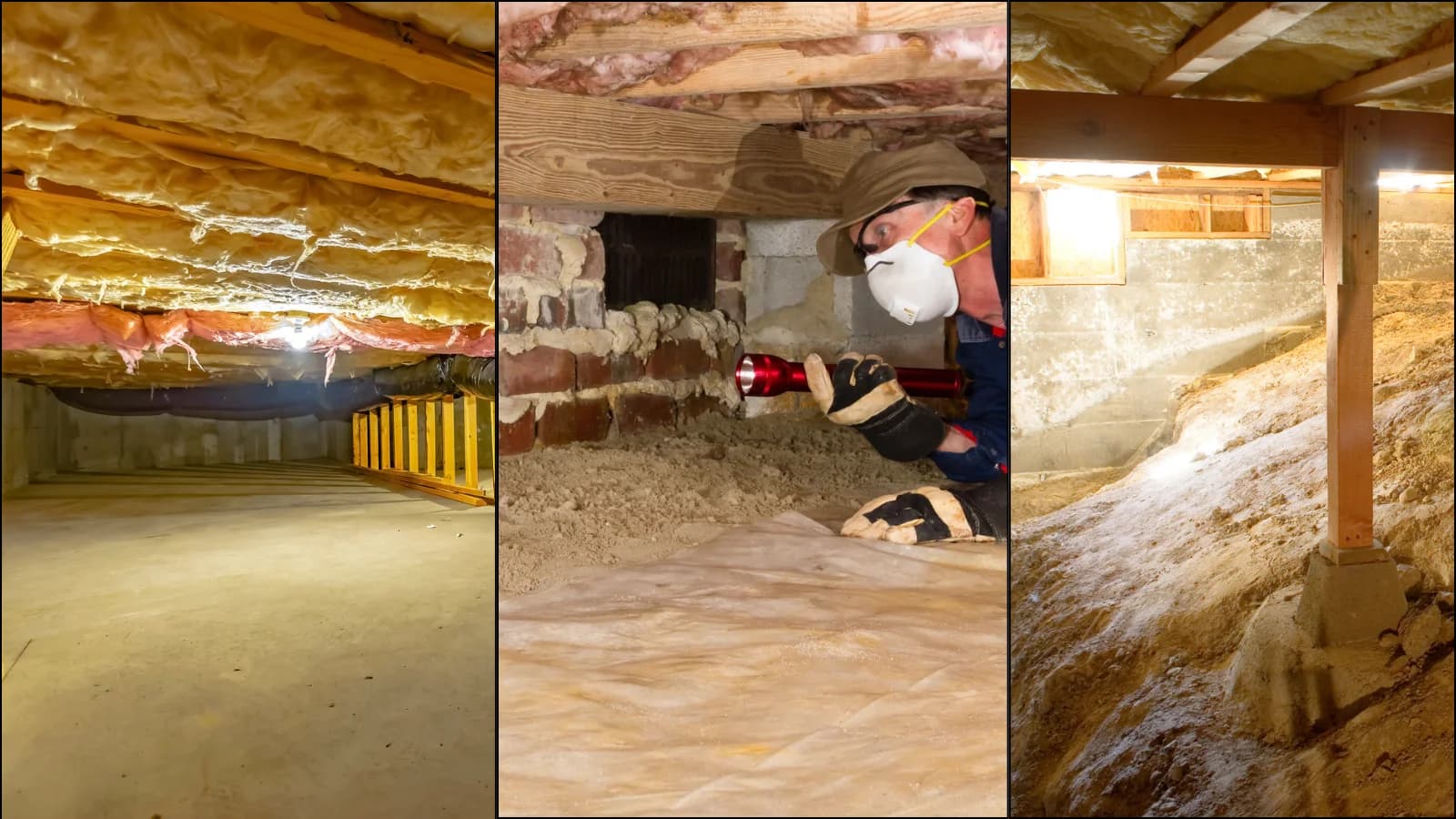 Crawl space framing with insulation installed under a San Antonio home