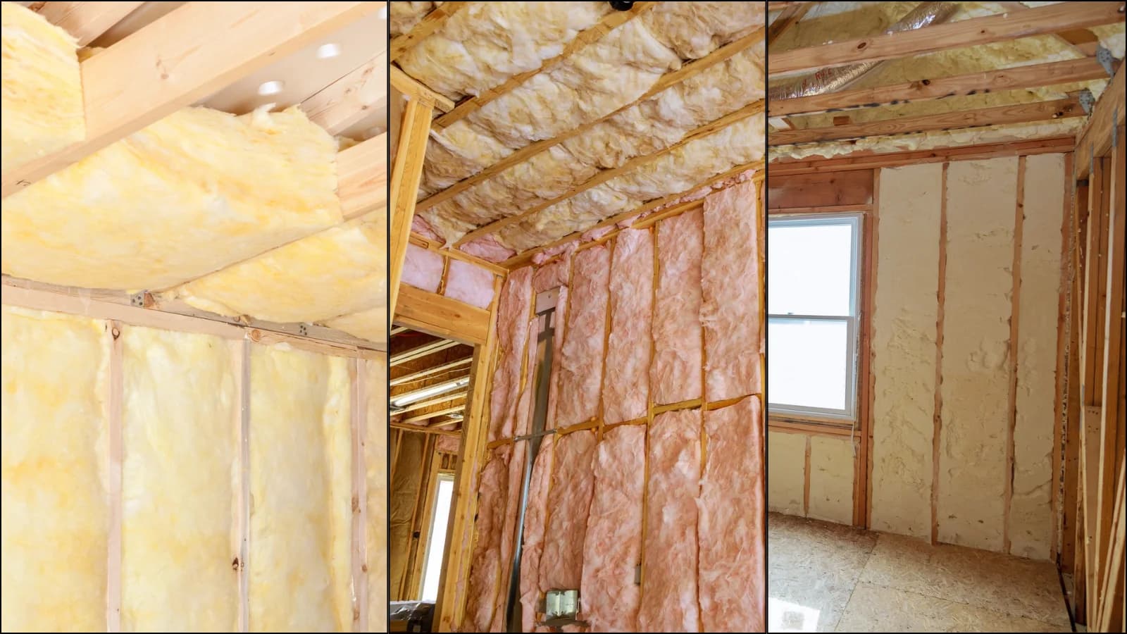 Fiberglass batts fitted between framing in a residential wall