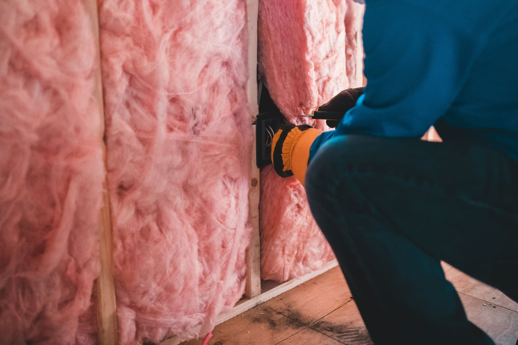 Fiberglass insulation installed in a residential home